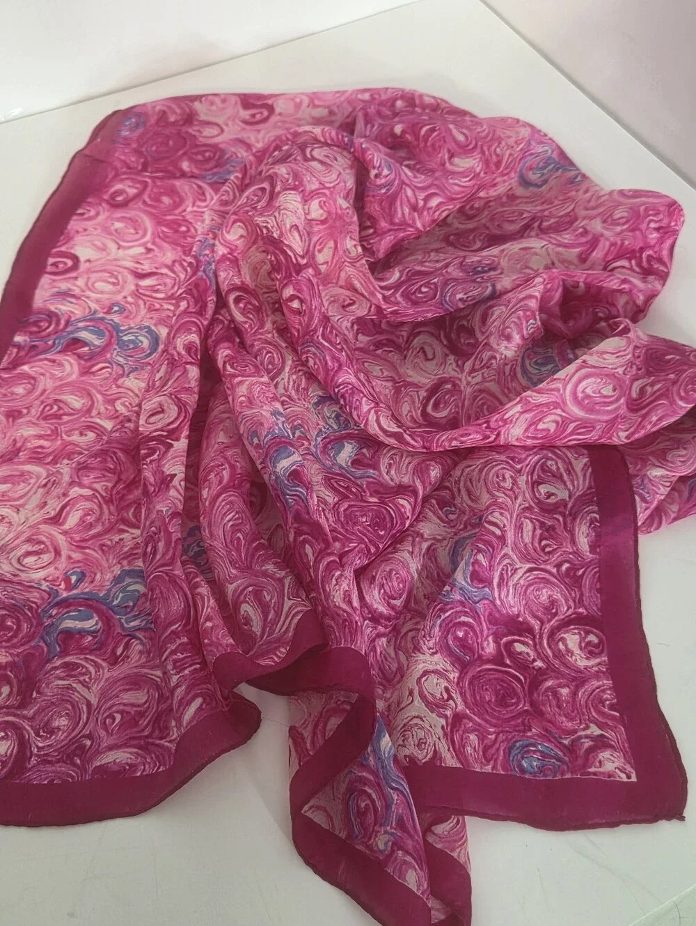 large square silk pink blue scarf abstract watercolor bold print spring summer